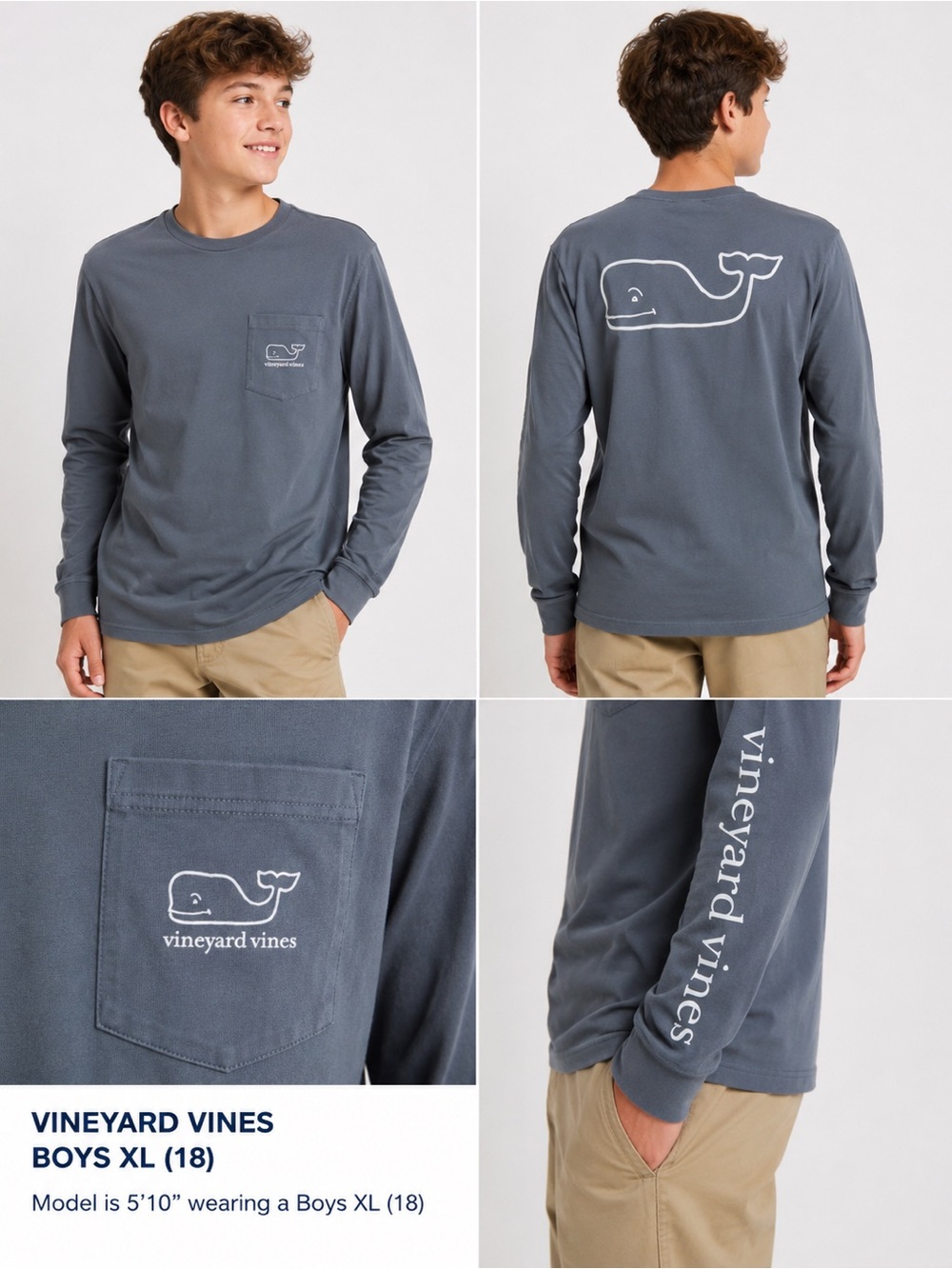 Vineyard Vines Boys XL (18) Long Sleeve Whale Pocket Shirt